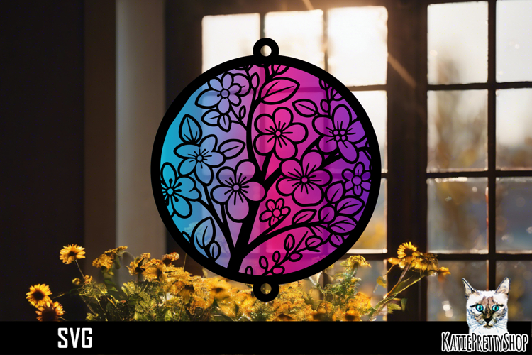 Suncatcher Car Charm Flowers SVG, Ornament SVG