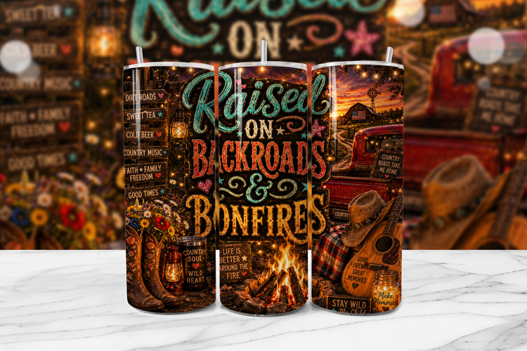 Backroads Bonfires Country Tumbler Wrap