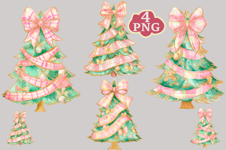 Christmas Tree PNG,Hand-Painted Coquette Christmas Tree PNG