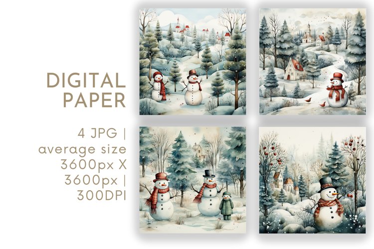 Whimsical Festive Snowman Digital Paper JPG