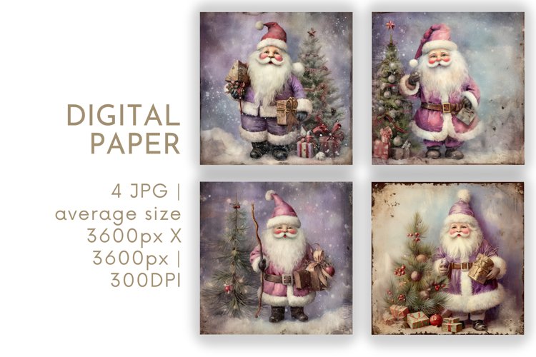 Purple Santa Claus Junk Journal Digital Paper JPG example image 1
