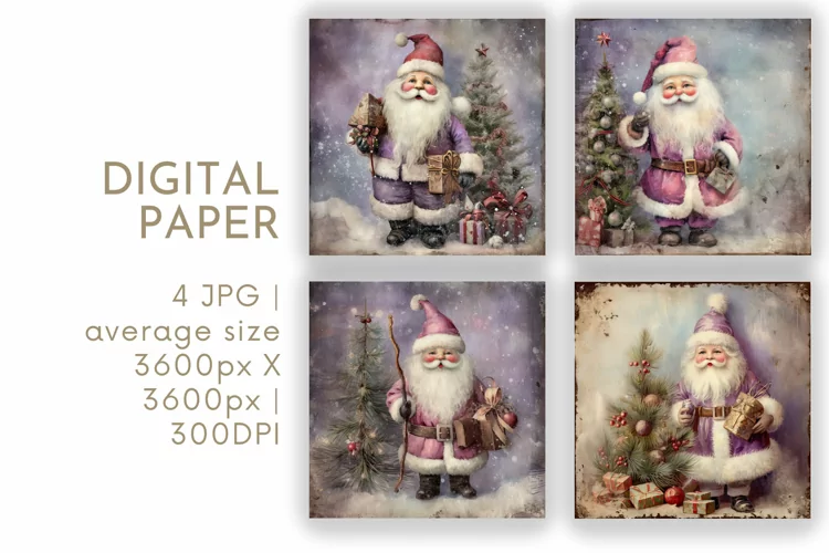 Purple Santa Claus Junk Journal Digital Paper JPG