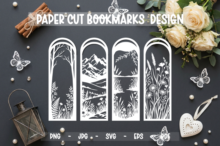 4 Bookmarks Paper cut SVG Laser cut, Cricut,Silhouette