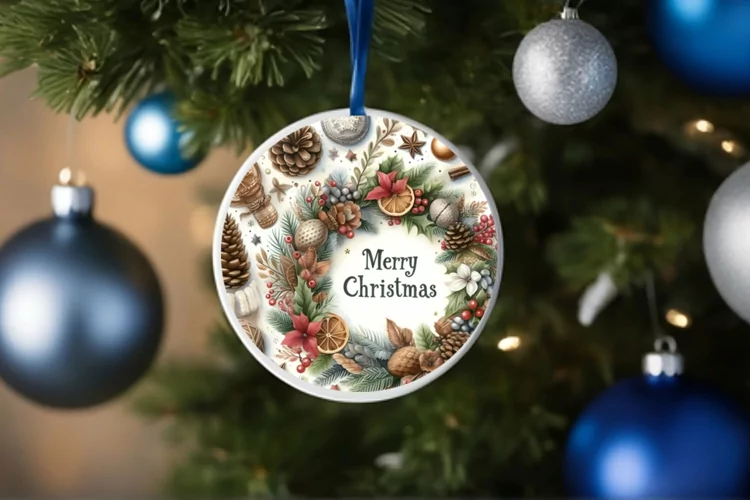 Watercolor Christmas Type Treatment Ornament
