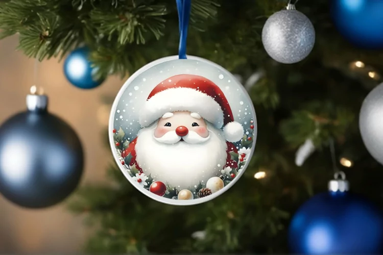 Christmass Santa Watercollor Christmass Round Ornament