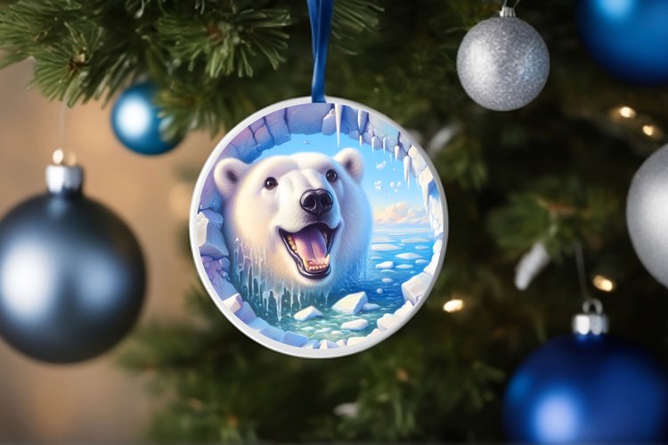 Polar Bear and Melting Ice Wall Christmas Ornament example image 1
