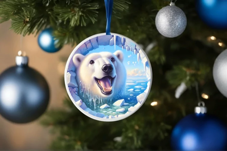 Polar Bear and Melting Ice Wall Christmas Ornament