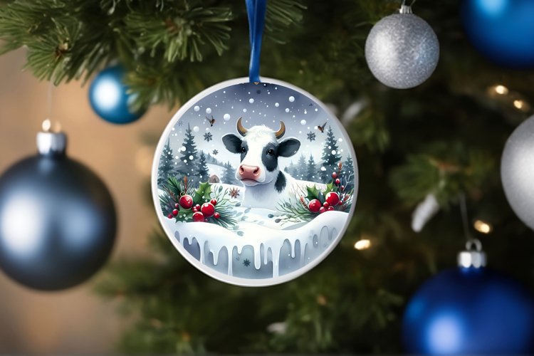 Round Christmas Ornament with Cow PNG
