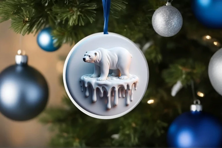 Round 3D Martzipan Christmas Polar Bear Ornament Sublimation