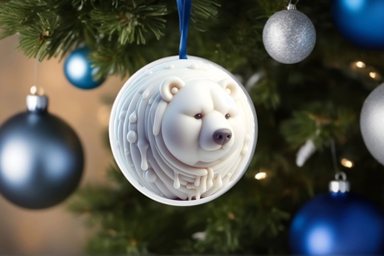 Melting 3D Polar Bear Christmas Ornament PNG