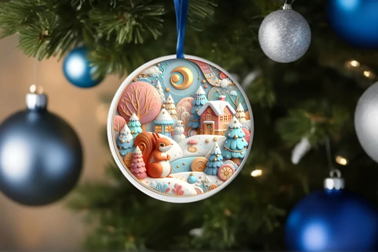 Round Christmas Ornament Sublimation|Clipart