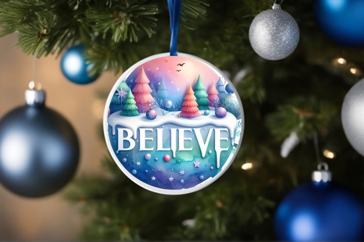 Winter Scene with Large Text Christmas Round Ornament