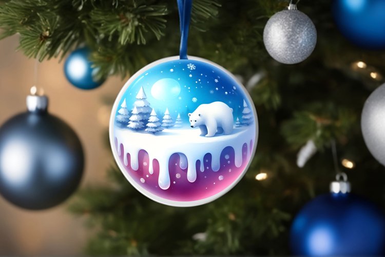 Winter Scene with Polar Bear Round Ornament Sublimation PNG