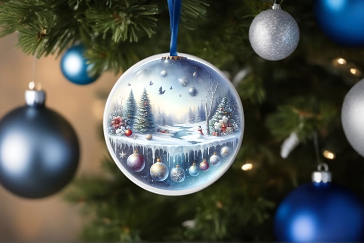 Winter Scene Round Ornament Sublimation PNG