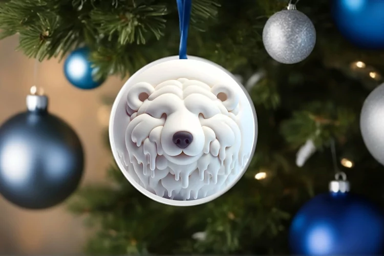 Round Christmas Image with Marzipan Polar Bear