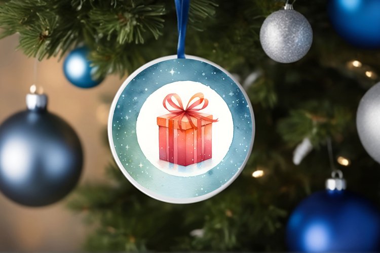 Round Christmas Image with Gift example image 1
