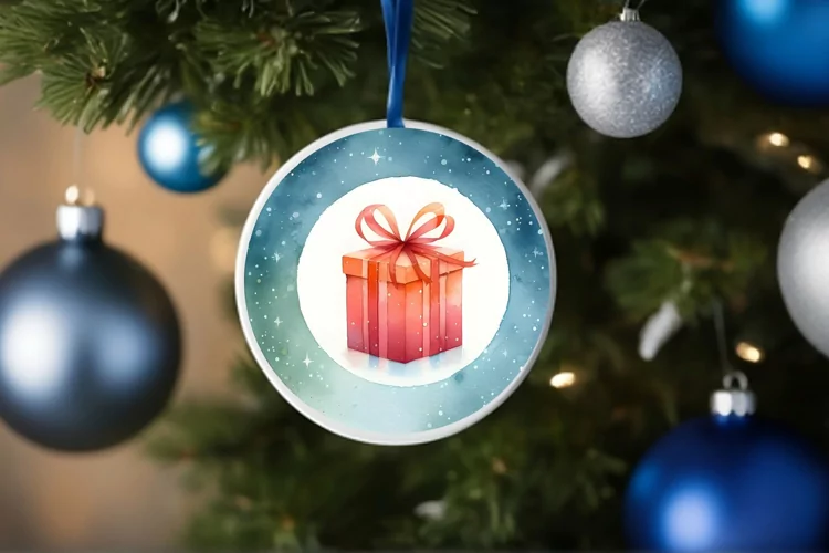Round Christmas Image with Gift