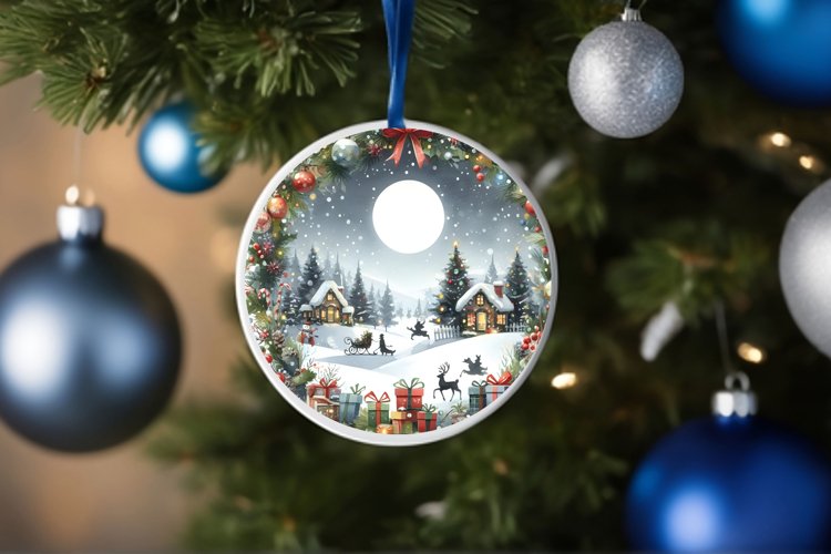 Watercolor Christmass Scene Ornament example image 1