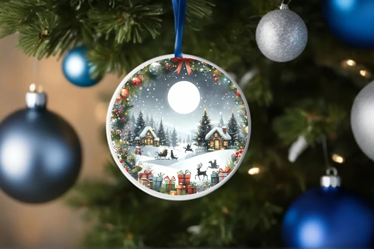 Watercolor Christmass Scene Ornament