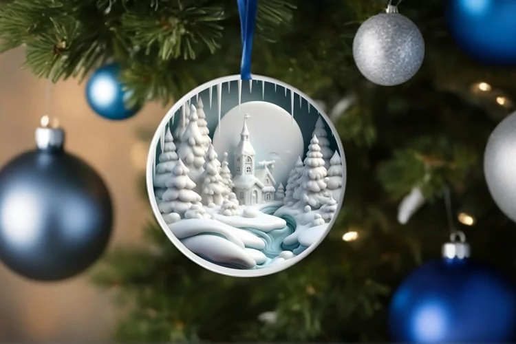 Round Winter Scene Ornament