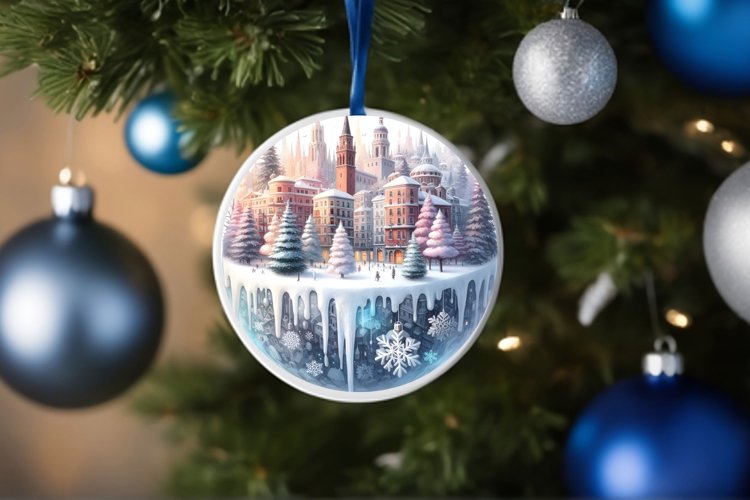 Pastel Winter Spain Round Ornament example image 1