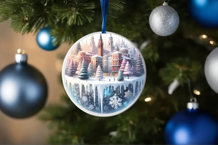 Pastel Winter Spain Round Ornament