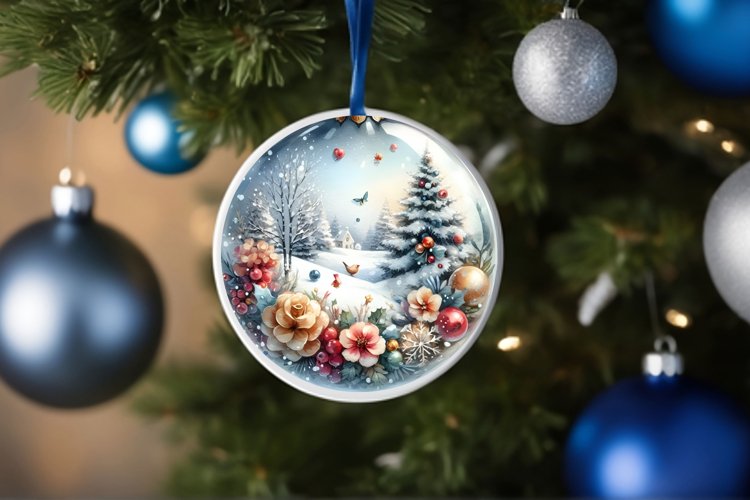Winter Flowers Round Ornament example image 1