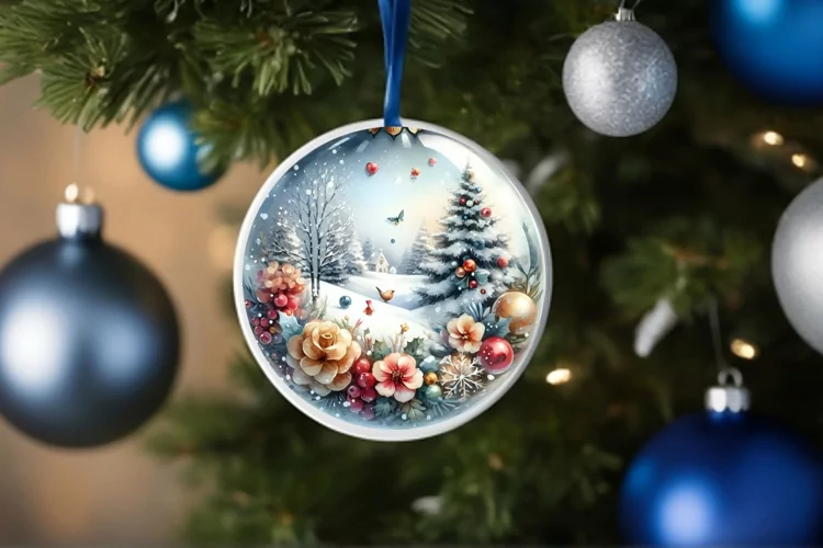 Winter Flowers Round Ornament