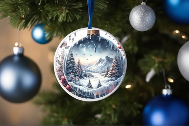 Winter Flowers Round Ornament example image 1