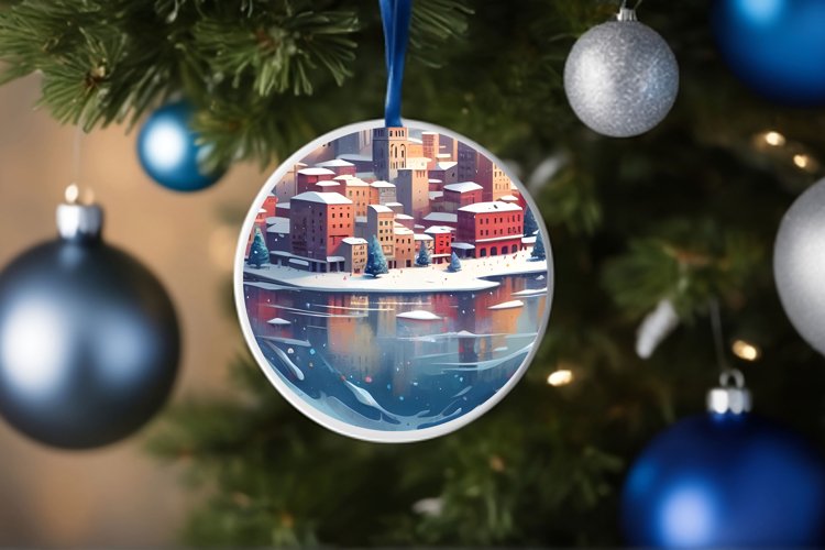 Colorful Winter Spain Round Ornament example image 1