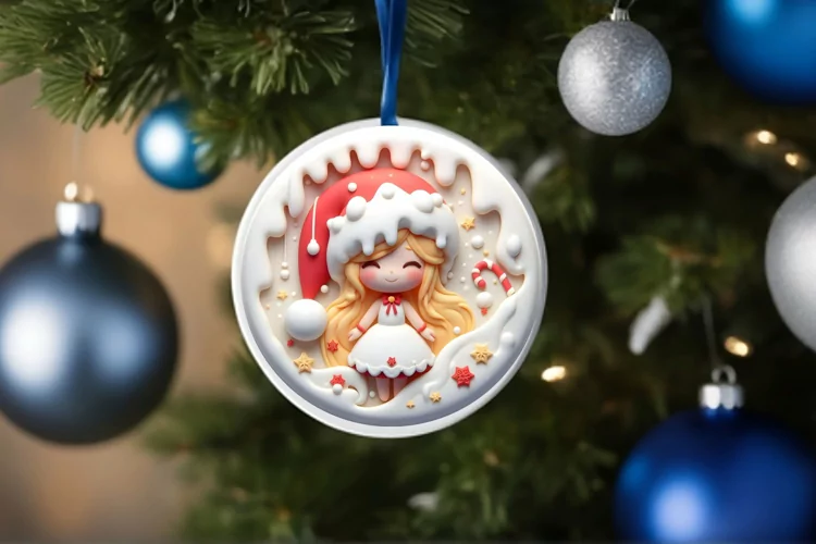 Santa's Girl Type Treatment Round Christmas Ornament