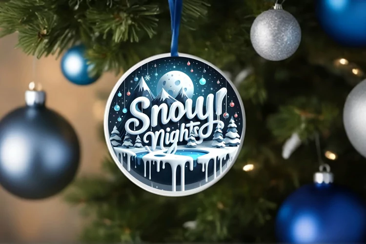 3D Melty Snowy Nights Round Ornament Sublimation PNG