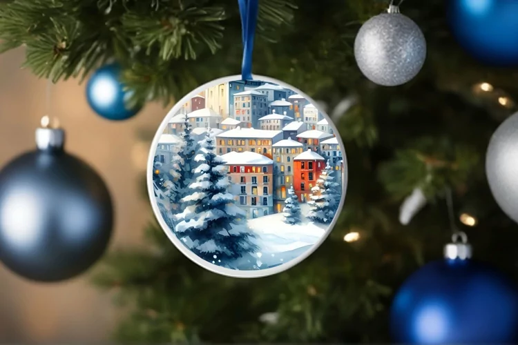 3D Winter Spain Round Ornament Sublimation PNG