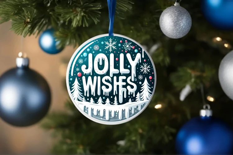 3D Winter Jolly Wishes Round Ornament Sublimation PNG