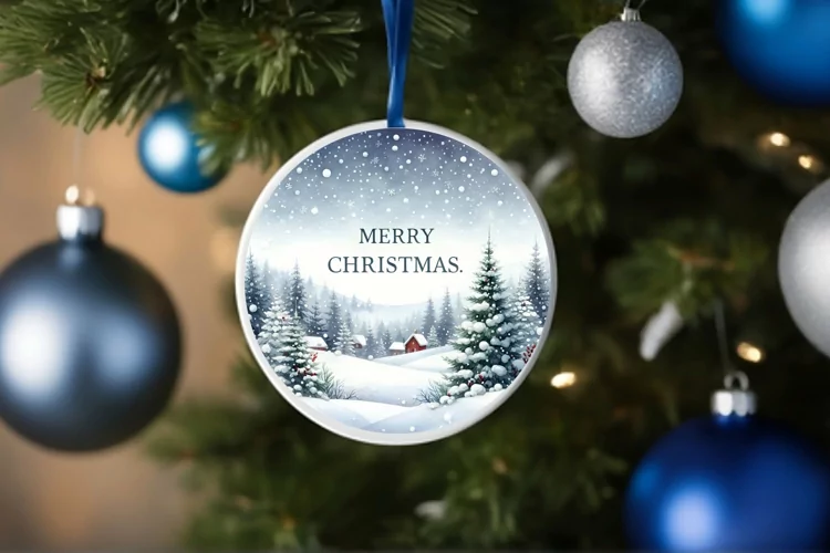 Winter Scene with Merry Christmas Round Ornament Sublimation