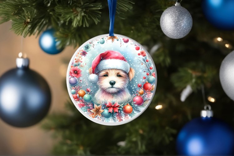 Colorful Pastel Dog Christmas Ornament PNG