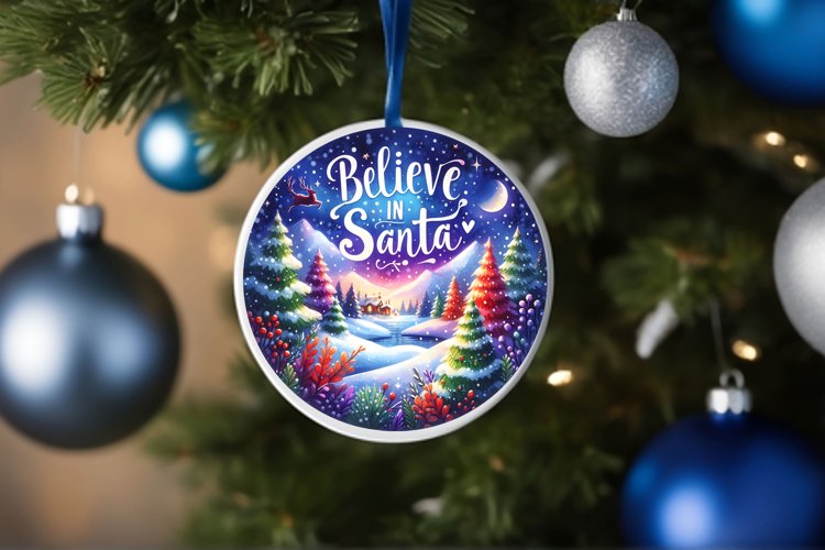 Colorful Santa Round Ornament Sublimation PNG