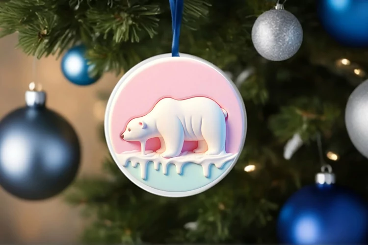 Polar Bear Martzipan Round Christmass Ornament Sublimation
