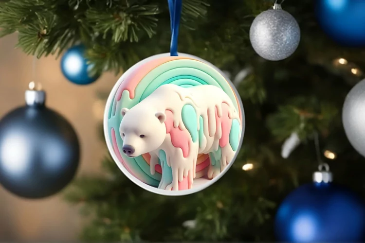 Polar Bear Martzipan Round Christmass Ornament Sublimation