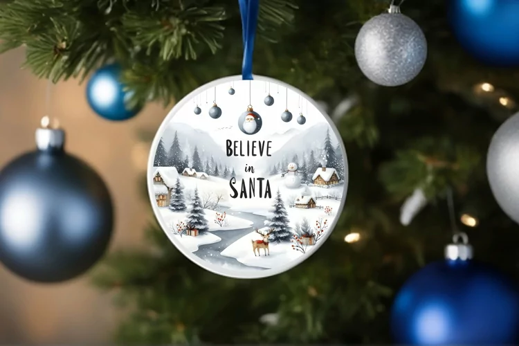 Winter Scene with Large Text Ornament