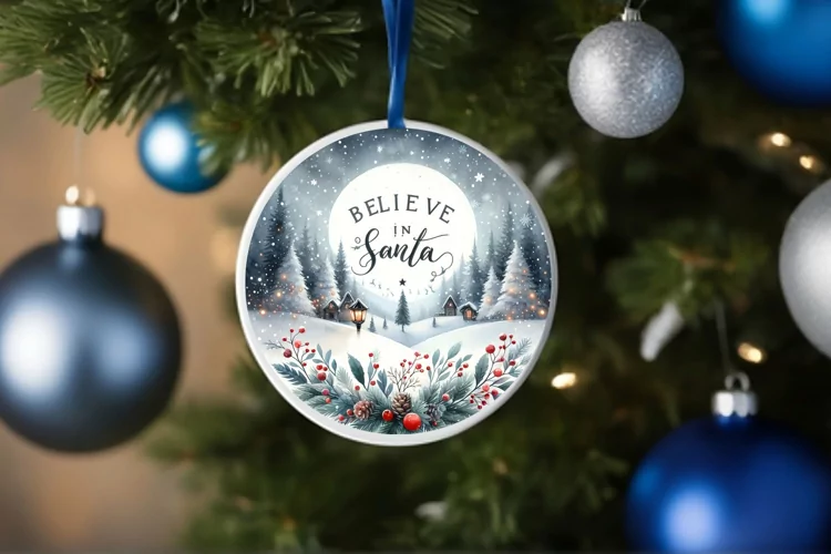 Winter Scene with Large Text Ornament