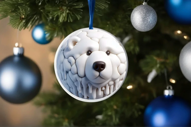 Round Martzipan Polar Bear Christmas Ornament Sublimation