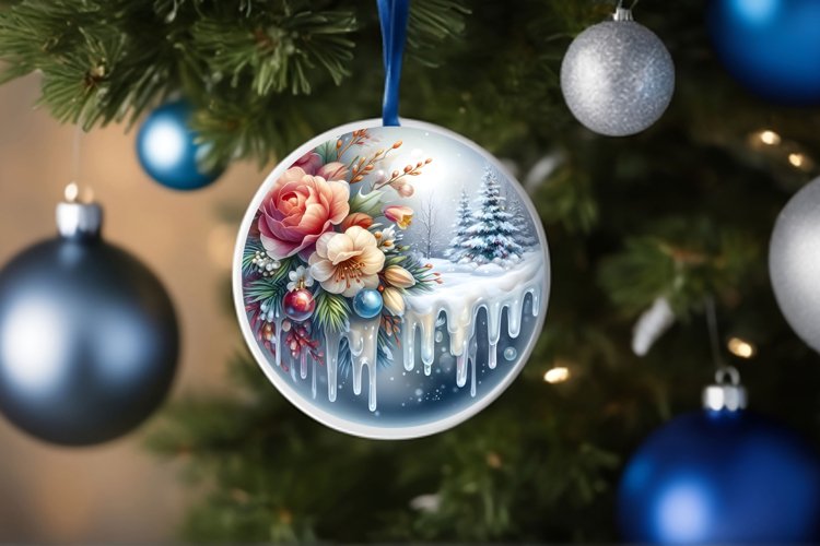 Watercolor Christmas Ornament Flowers example image 1