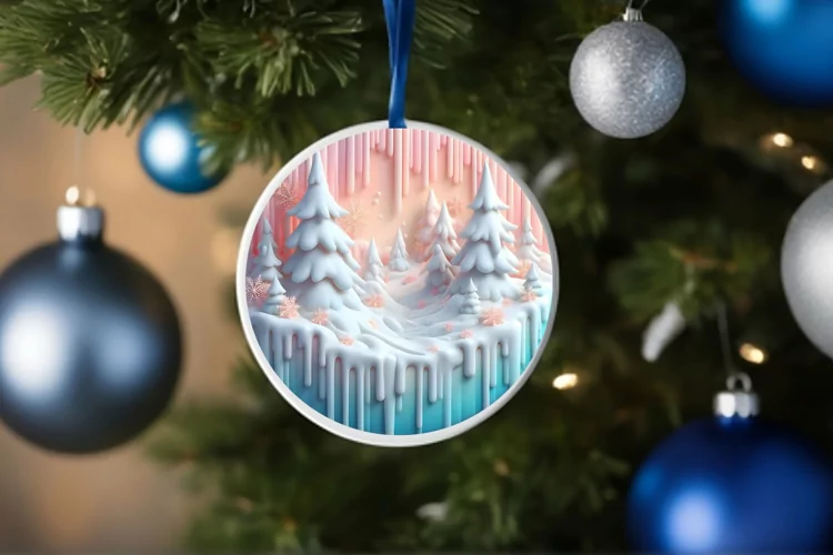 Pastel 3D Martzipan Winter Scene Round Ornament Sublimation