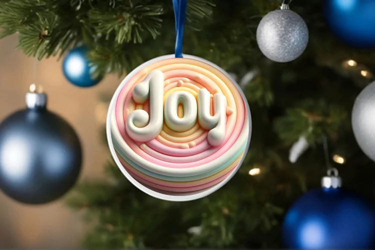 Pastel 3D Large Text: JOY Round Ornament