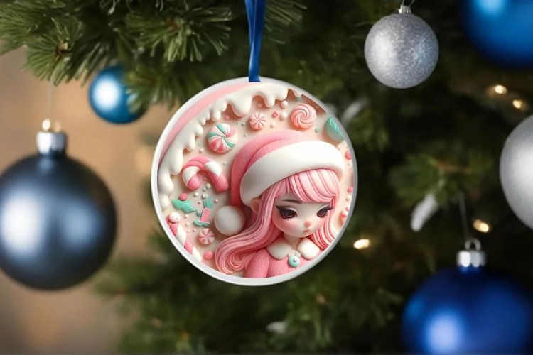 Santa's Girl with Depth Ornament