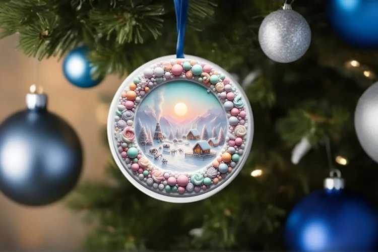 Round Christmas Ornament Sublimation|Clipart