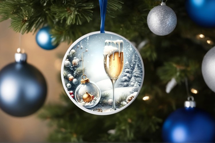 Melting Winter Scene Champaigne Round Ornament Sublimation example image 1