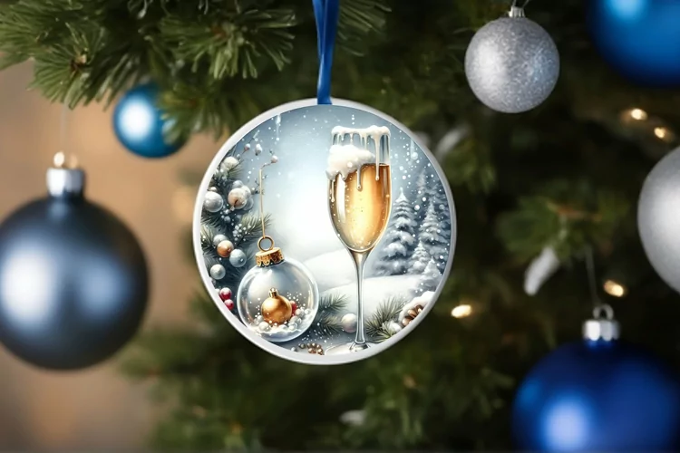 Melting Winter Scene Champaigne Round Ornament Sublimation