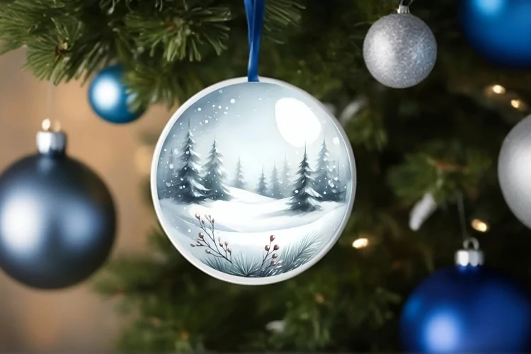 Melting Winter Scene with Forest Round Ornament Sublimation